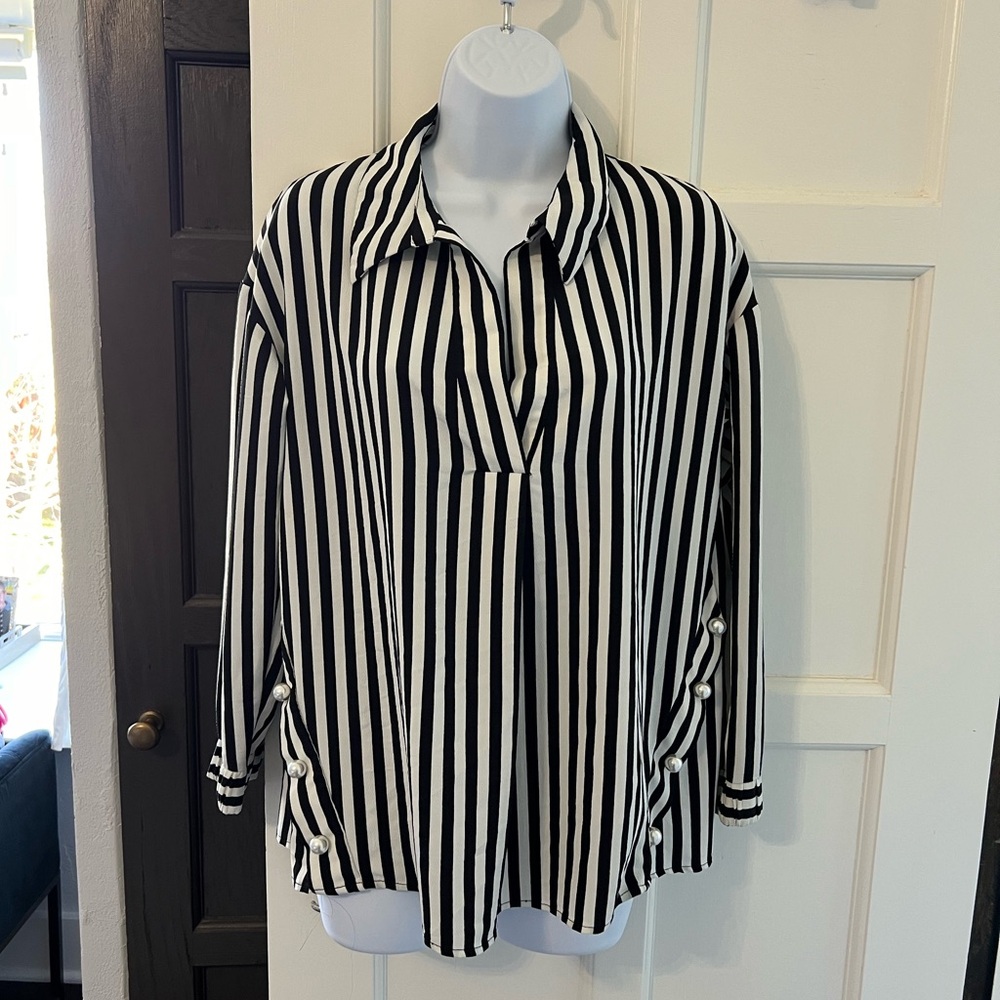 Zara Monochrome Striped Button Down Shirt